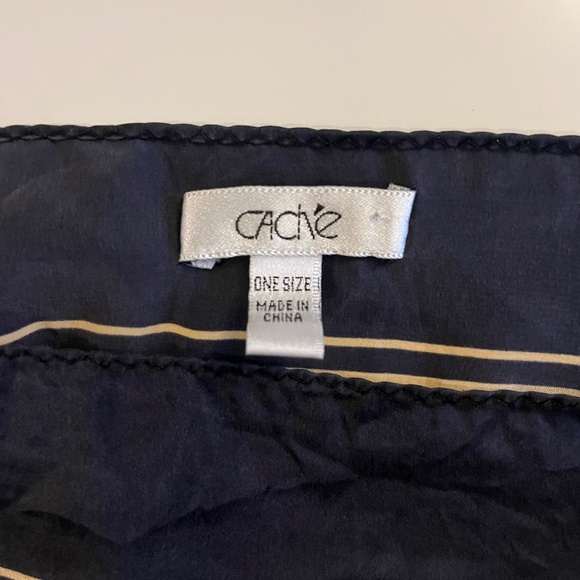 Black and Gold Cache y2k Silk Scarf Cowl Neck Blouse OS - Picture 3 of 3